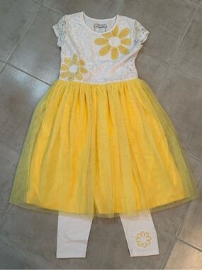 Flapdoodles Yellow White Dress & capris Sz 12 NWOT